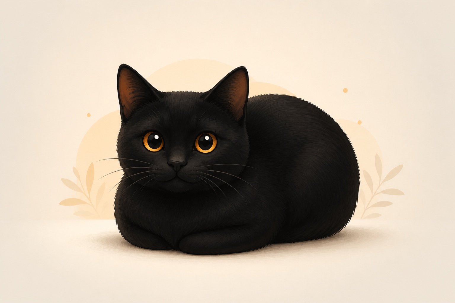 A black cat resting in a loaf pose